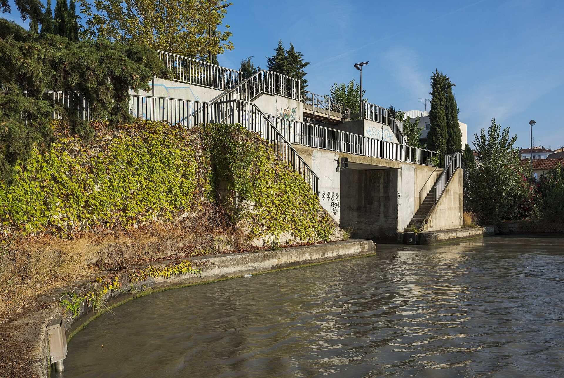 Aerial or elevated view of the Fonseranes staircase of locks