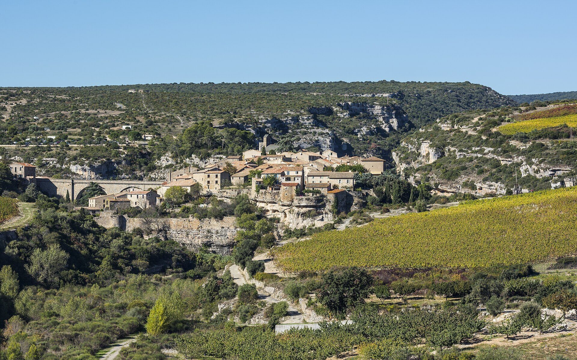 Aerial or elevated view of Minerve's rock promontory above the gorges