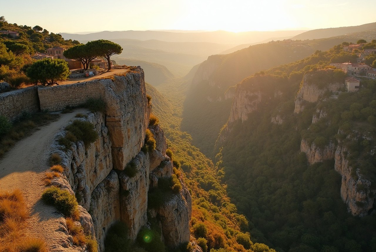 Aerial or elevated view of Minerve's rock promontory above the gorges