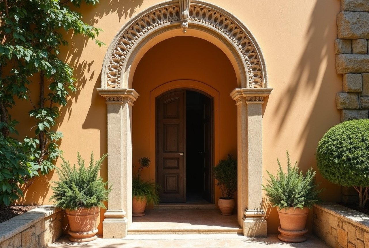 Carved portal or loggia on a Pézenas hôtel particulier