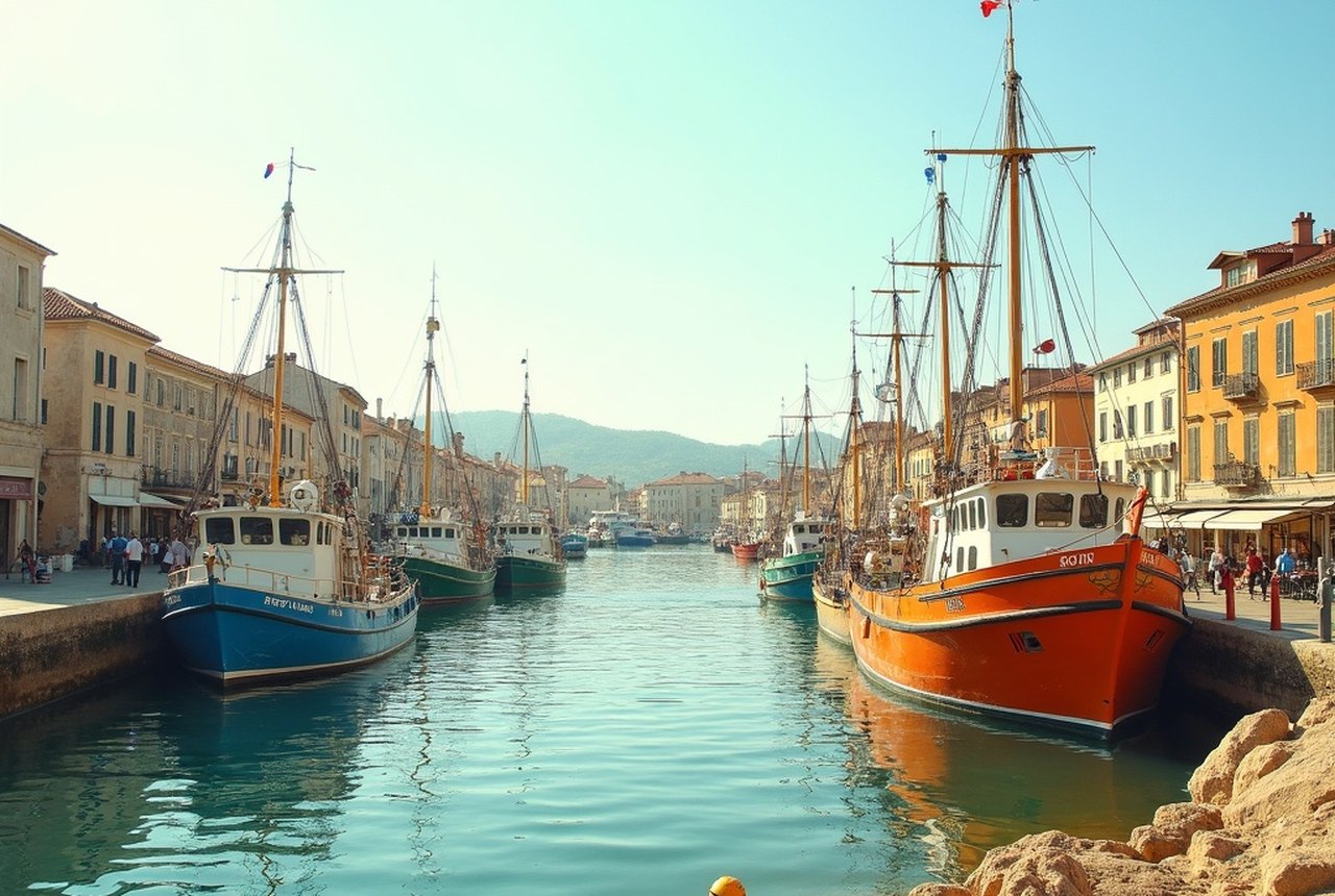 Canal Royal quayside with trawlers and coloured hulls